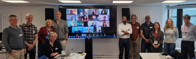 The horizon scan authors in front of a screen of remote participants