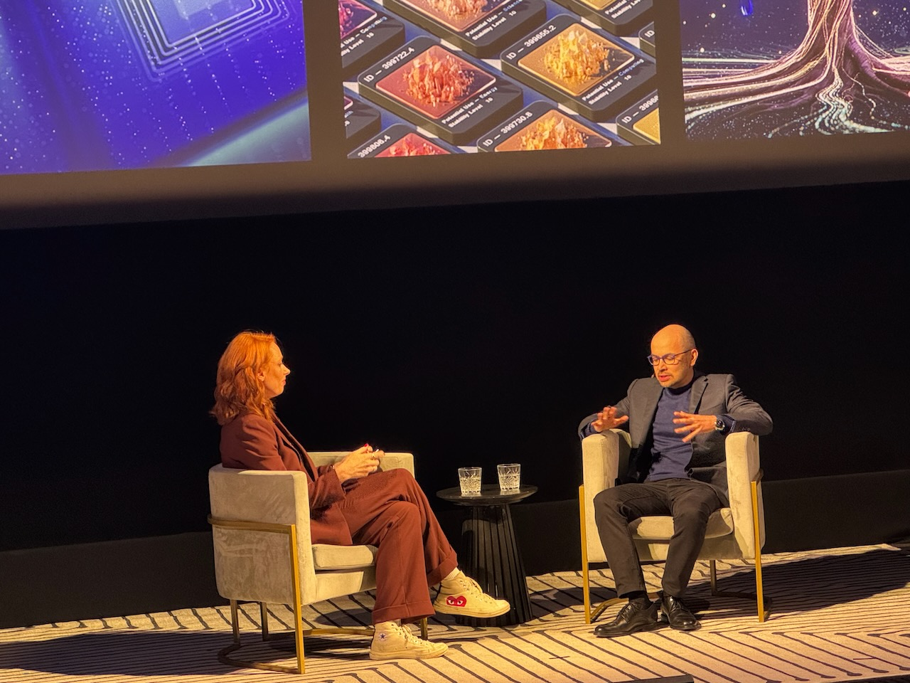 Hannah Fry and Demis Hassabis on stage