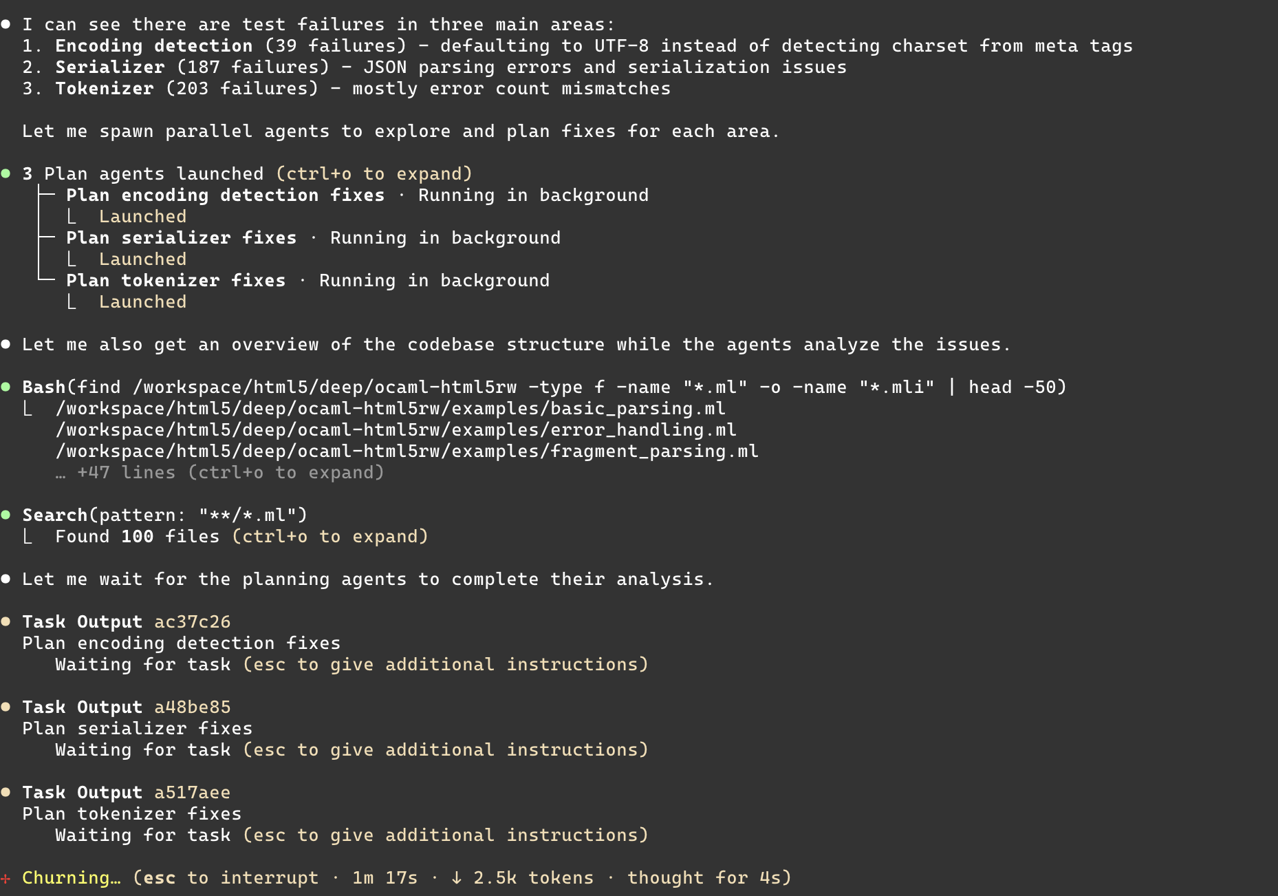 The planning using subagents churned through the tests fairly quickly The planning using subagents churned through the tests fairly quickly