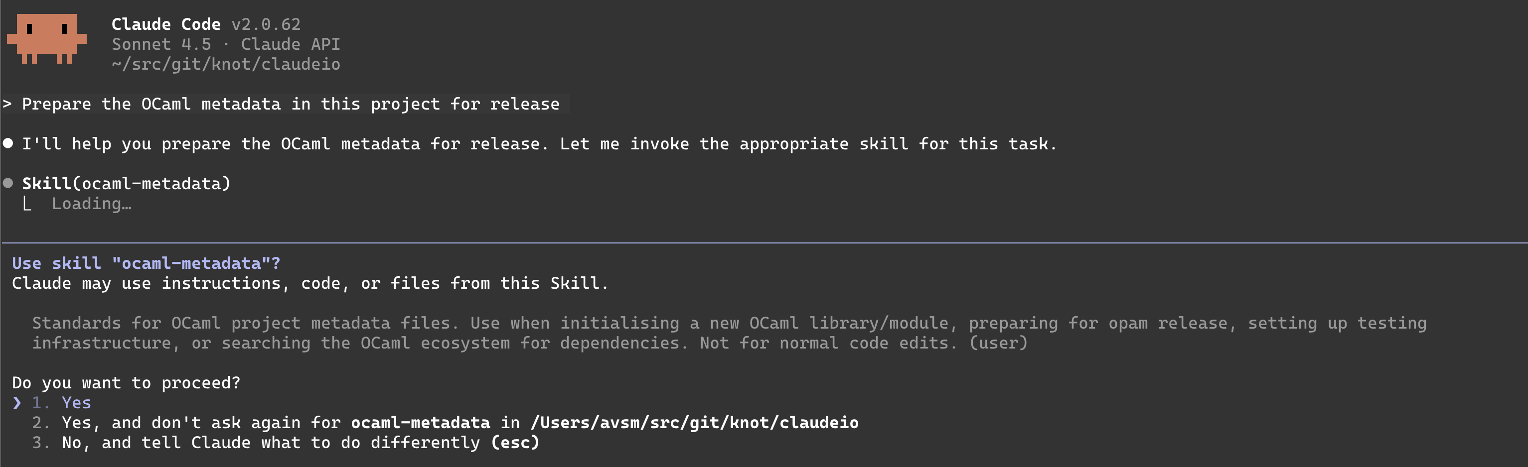 The OCaml metadata skill being loaded The OCaml metadata skill being loaded