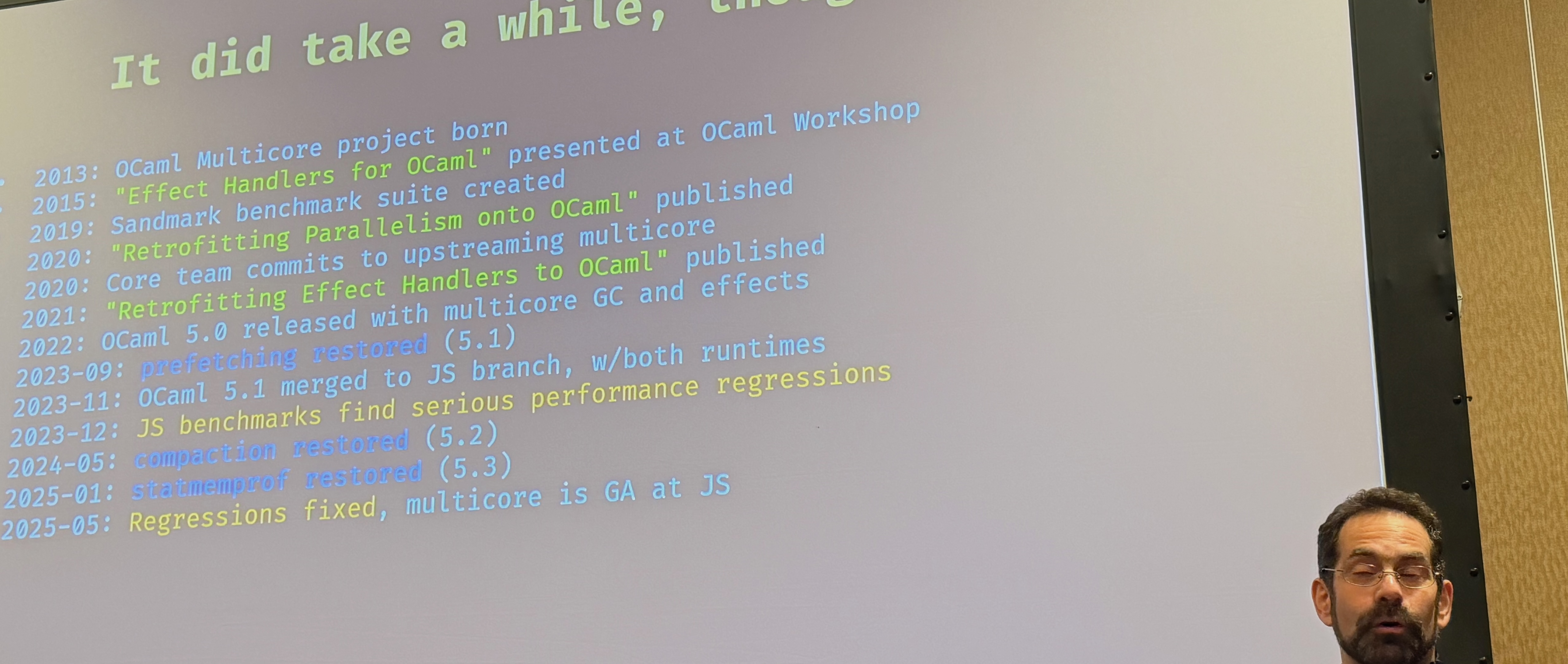 Yaron Minsky showing the timeline of Jane Street's recent OCaml usage Yaron Minsky showing the timeline of Jane Street's recent OCaml usage
