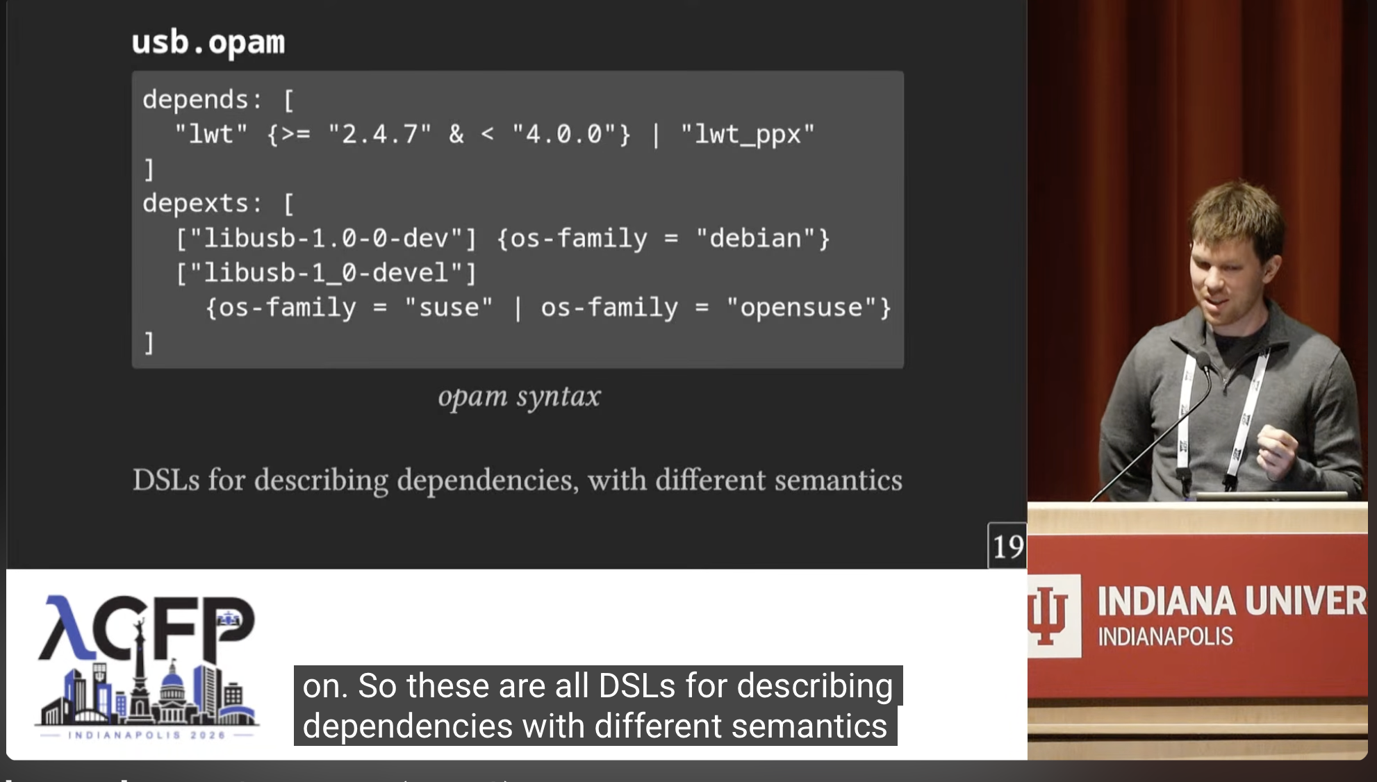 Ryan Gibb presenting our package management formalism at ICFP 2026