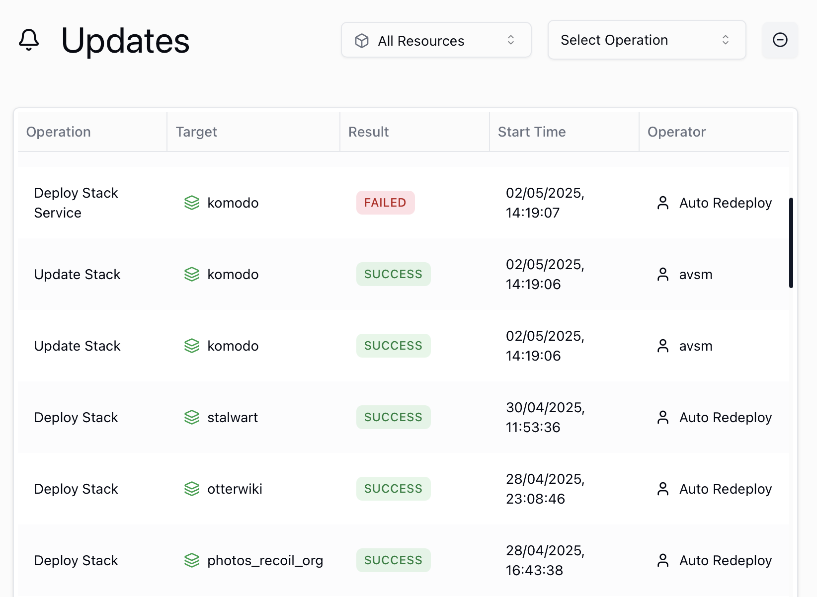 The alert view of autoupdates from polling the Hub