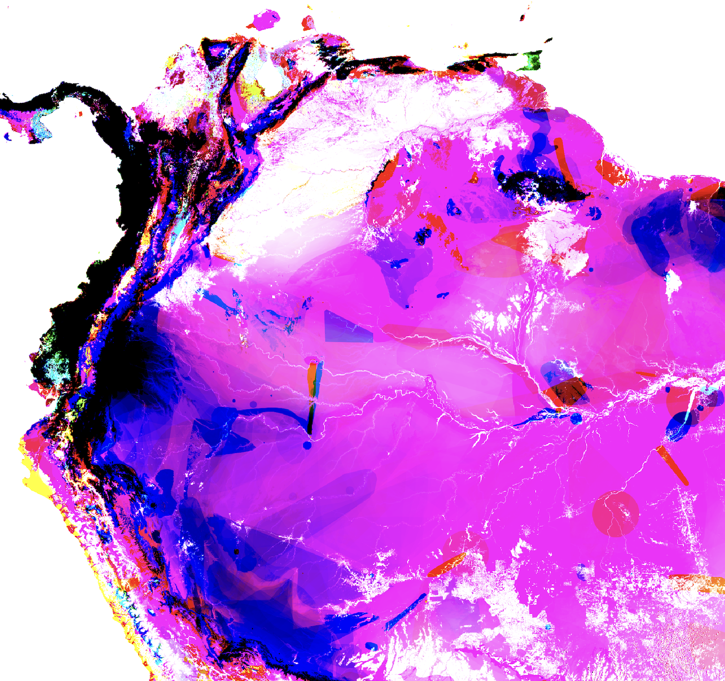 A false colour version of the LIFE dataset over central and south America.