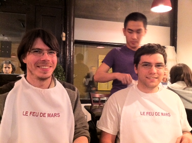 Wearing bibs at French Teppinyaki