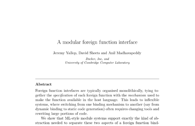 A modular foreign function interface | Anil Madhavapeddy