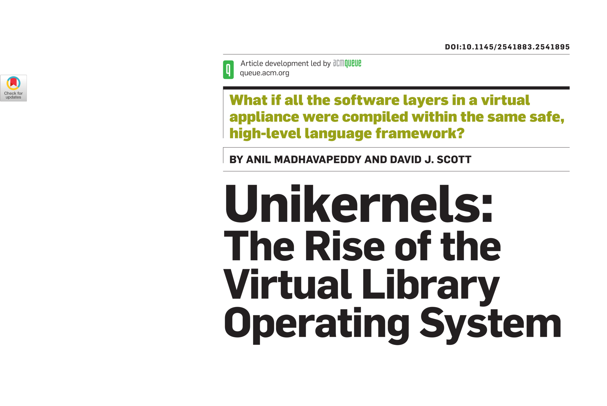 Unikernels: Rise of the Virtual Library Operating System
