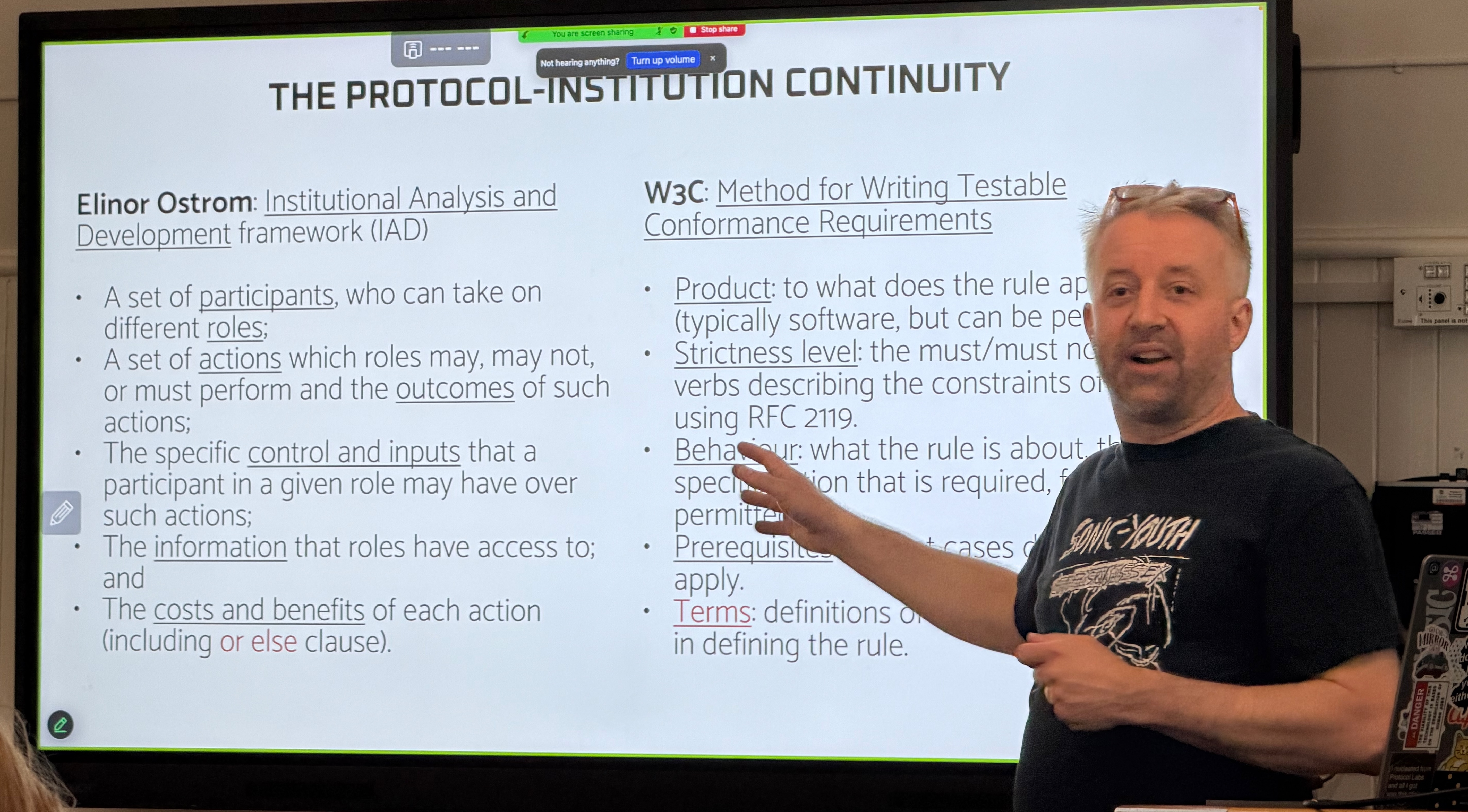 Berjon showing the correspondence between Ostrom's commons and how the W3C mostly works. Berjon showing the correspondence between Ostrom's commons and how the W3C mostly works.
