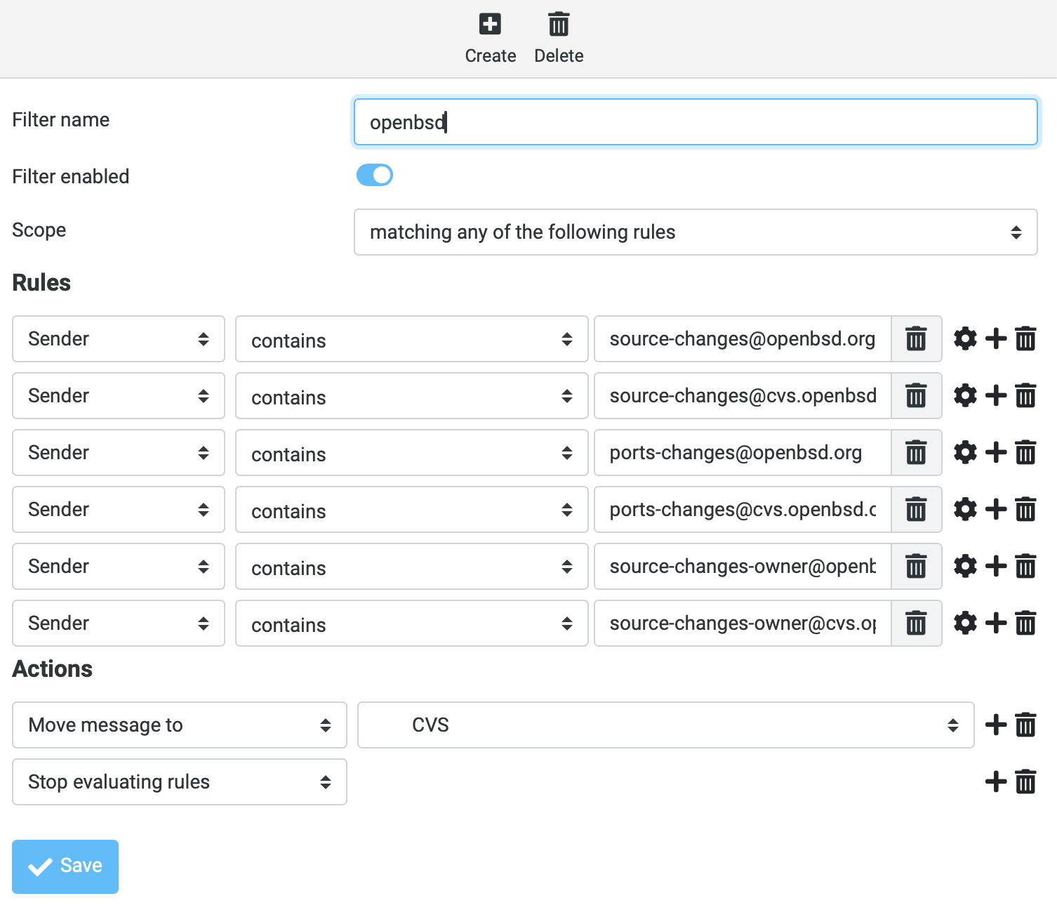 The Roundcube ManageSieve UI doesn't expose the raw Sieve DSL, so it's easier to use